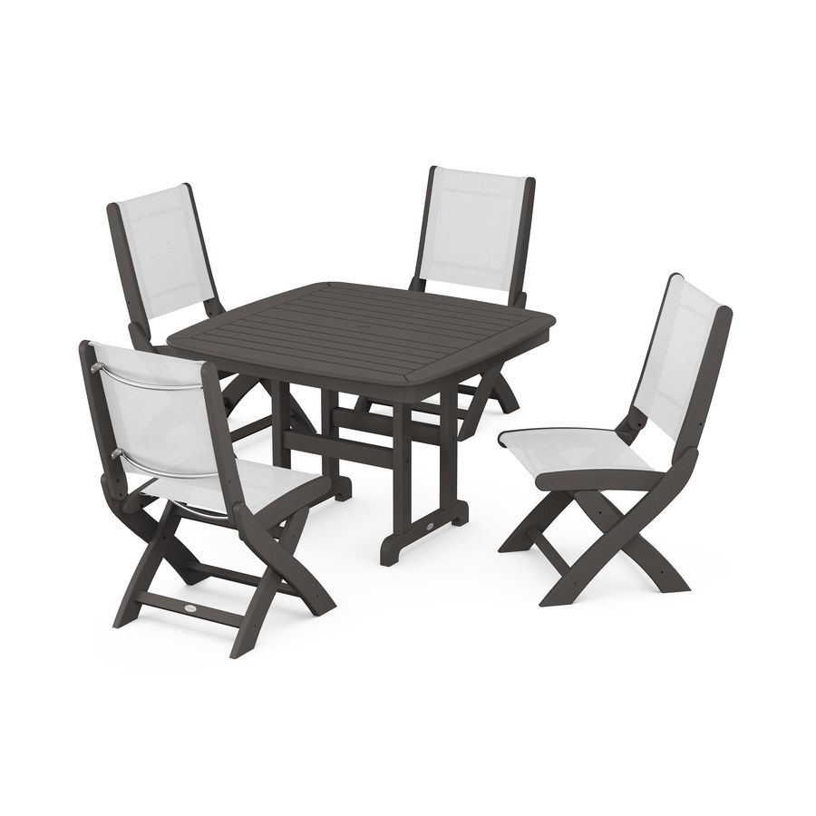POLYWOOD Coastal Folding Side Chair 5-Piece Dining Set in Vintage Finish
