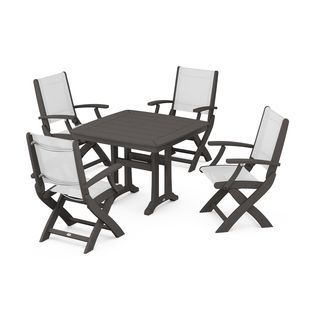 POLYWOOD Coastal Folding Chair 5-Piece Dining Set with Trestle Legs in Vintage Finish
