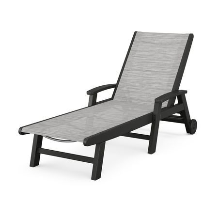 Coastal Chaise with Wheels in Black / Metallic Sling