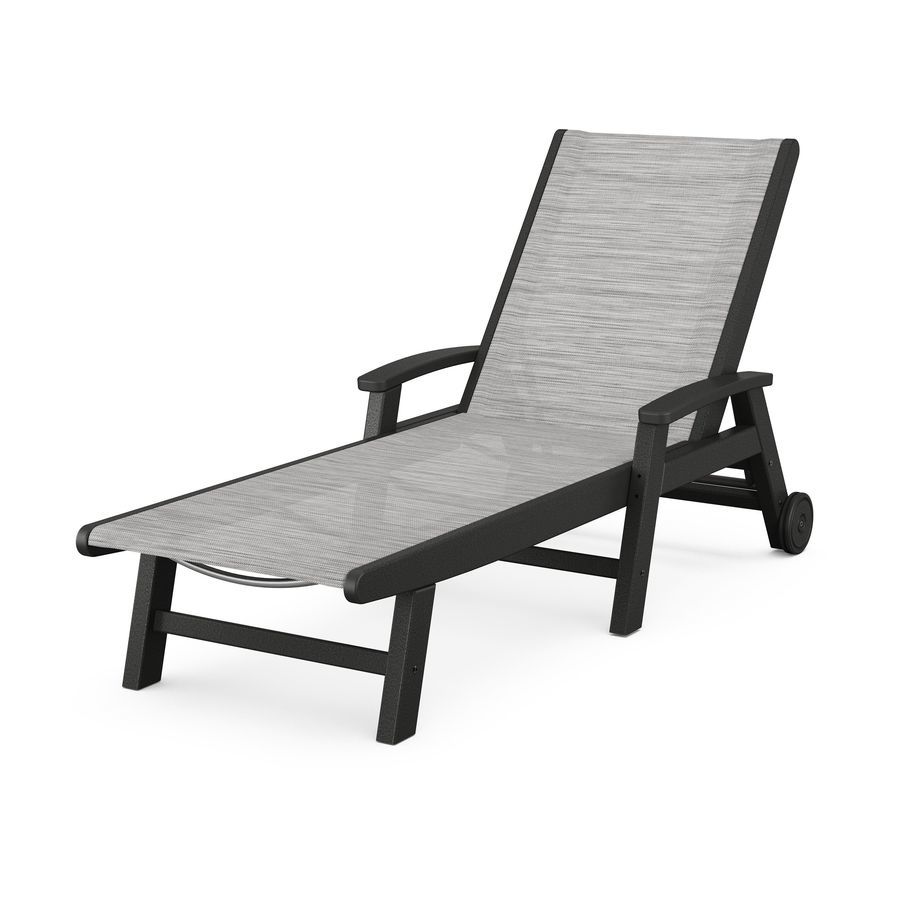 POLYWOOD Coastal Chaise with Wheels in Black / Metallic Sling