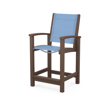 Coastal Counter Chair in Mahogany / Poolside Sling