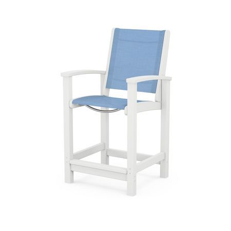 Coastal Counter Chair in White / Poolside Sling