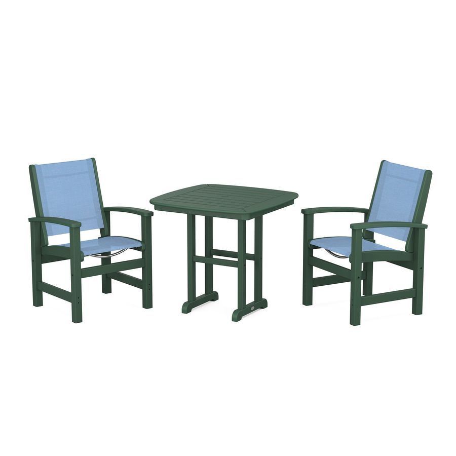 POLYWOOD Coastal 3-Piece Dining Set in Green / Poolside Sling