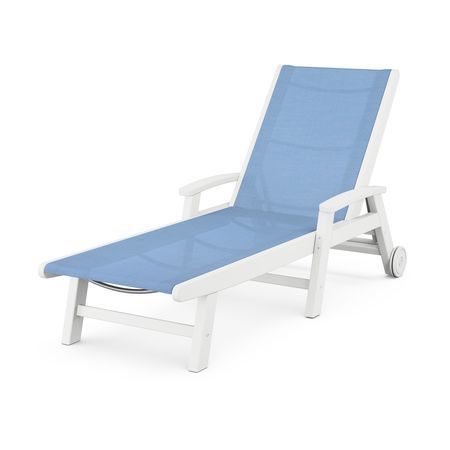 POLYWOOD Coastal Chaise with Wheels in White / Poolside Sling