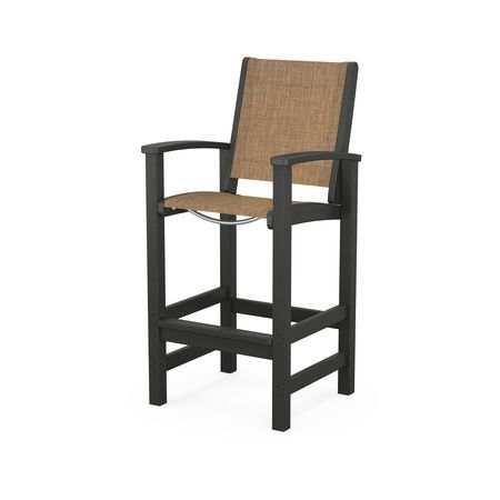 POLYWOOD Coastal Bar Chair in Black / Burlap Sling