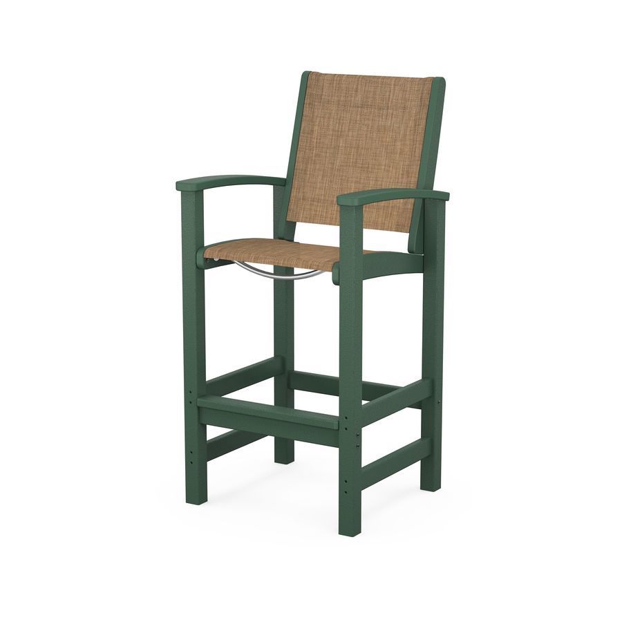 POLYWOOD Coastal Bar Chair in Green / Burlap Sling