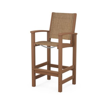 POLYWOOD Coastal Bar Chair in Teak / Burlap Sling