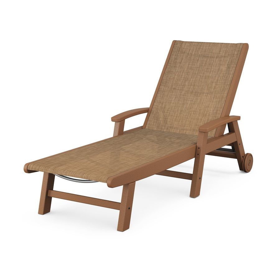 POLYWOOD Coastal Chaise with Wheels in Teak / Burlap Sling