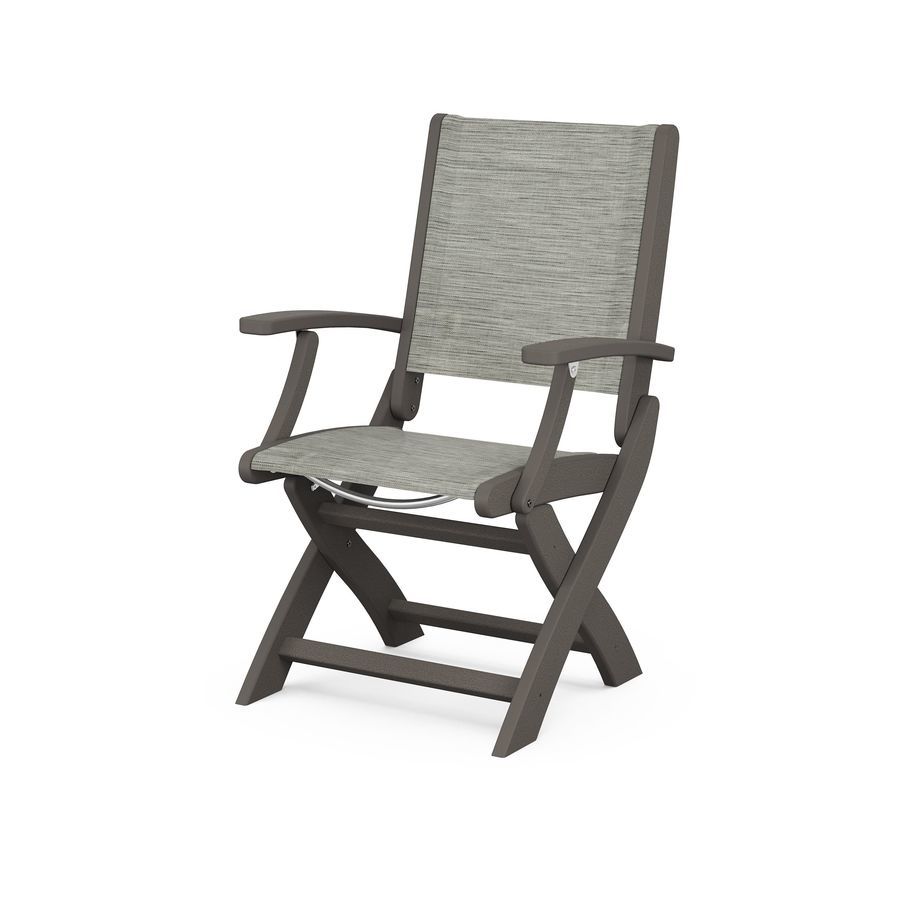 POLYWOOD Coastal Folding Chair in Vintage Coffee / Onyx Sling