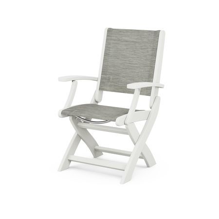 POLYWOOD Coastal Folding Chair in Vintage White / Onyx Sling