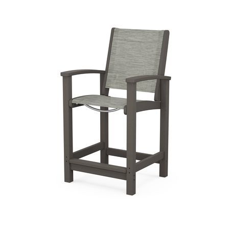 POLYWOOD Coastal Counter Chair in Vintage Coffee / Onyx Sling