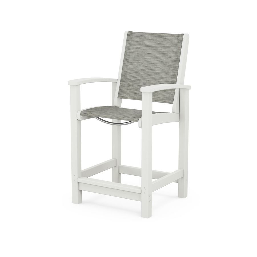 POLYWOOD Coastal Counter Chair in Vintage White / Onyx Sling