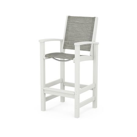 POLYWOOD Coastal Bar Chair in Vintage White / Onyx Sling