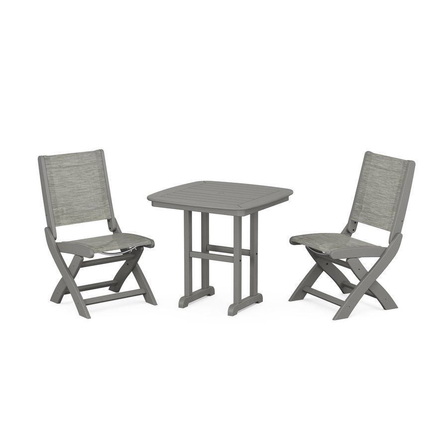 POLYWOOD Coastal Folding Side Chair 3-Piece Dining Set in Slate Grey / Onyx Sling