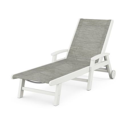 POLYWOOD Coastal Chaise with Wheels in Vintage White / Onyx Sling