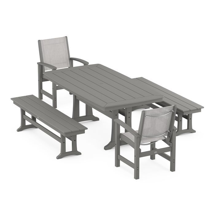 POLYWOOD Coastal 5-Piece Dining Set with Trestle Legs and Benches