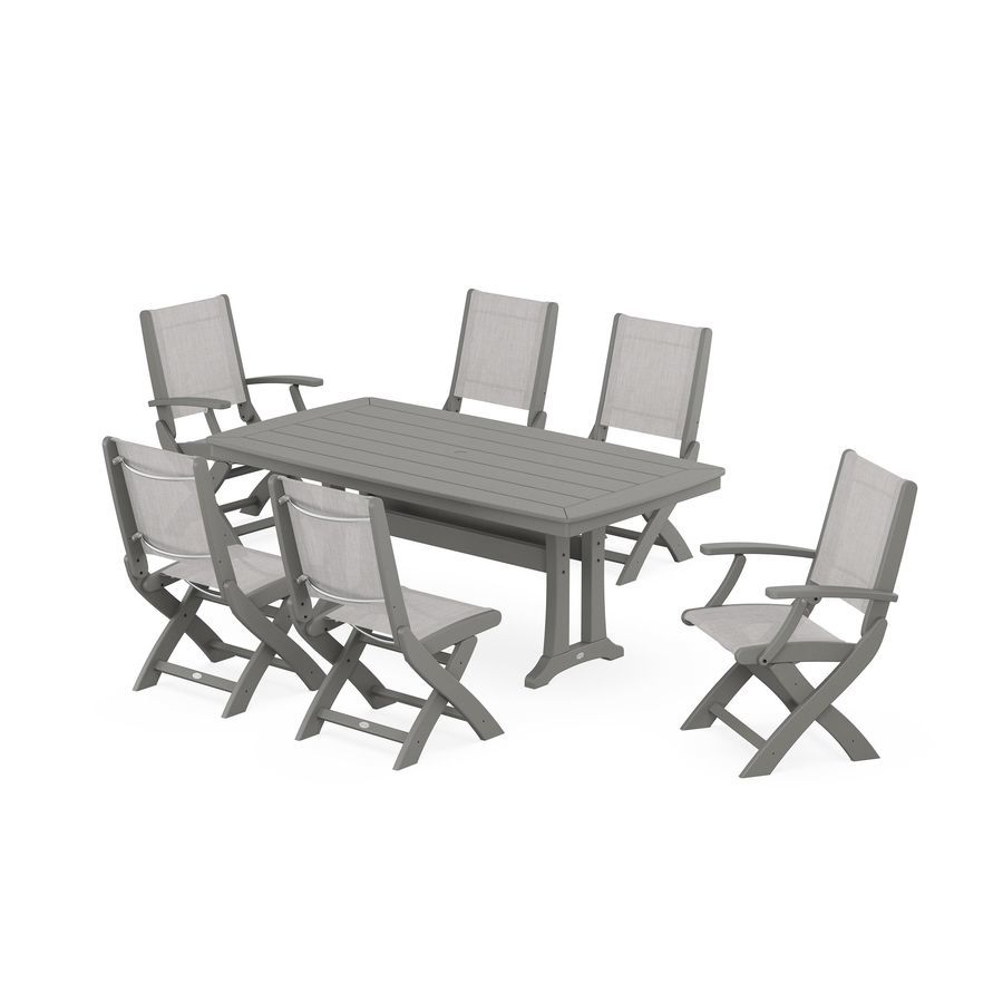 POLYWOOD Coastal Folding Chair 7-Piece Dining Set with Trestle Legs