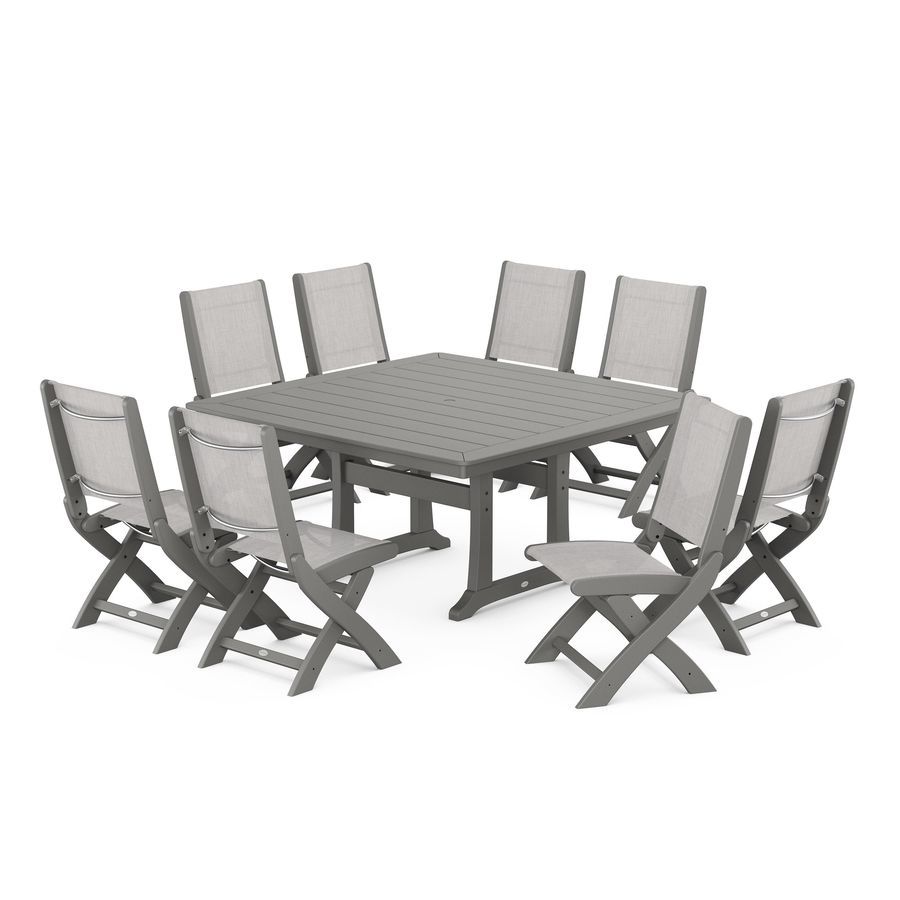 POLYWOOD Coastal Folding Side Chair 9-Piece Dining Set with Trestle Legs