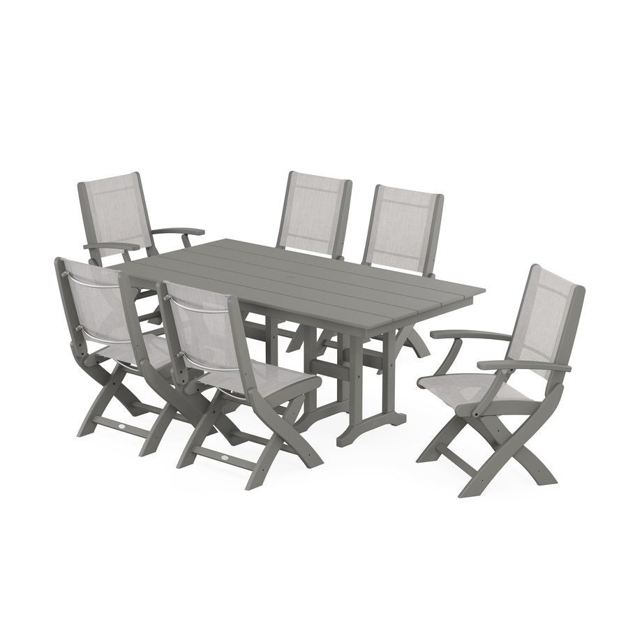 POLYWOOD Coastal Folding Chair 7-Piece Farmhouse Dining Set