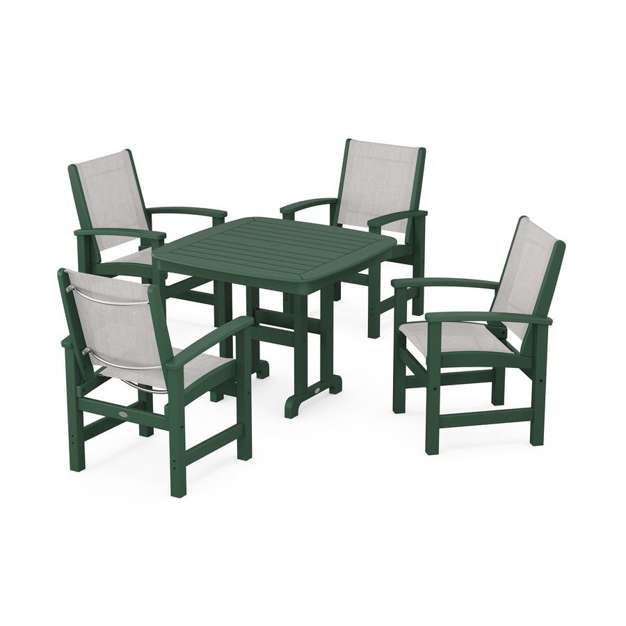 POLYWOOD Coastal 5-Piece Dining Set in Green / Parchment Sling