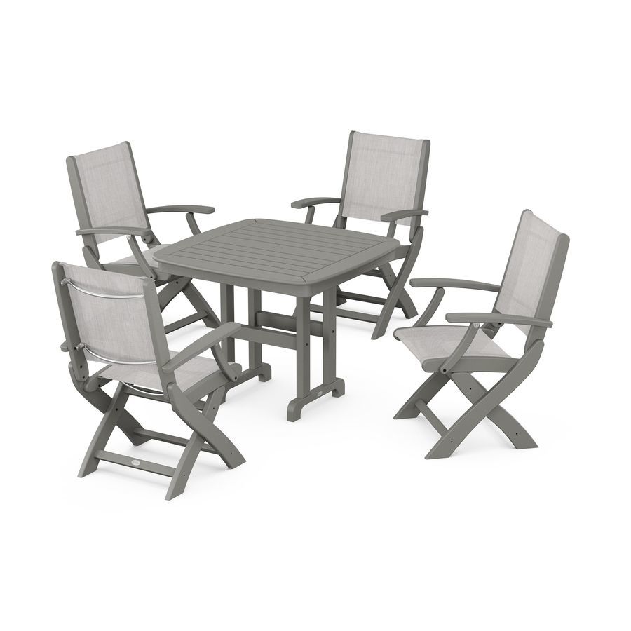 POLYWOOD Coastal Folding Chair 5-Piece Dining Set