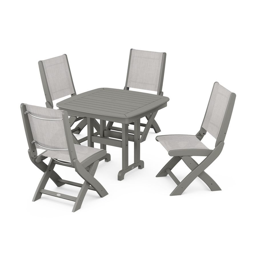 POLYWOOD Coastal Folding Side Chair 5-Piece Dining Set