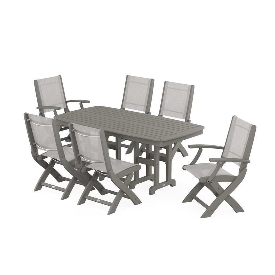 POLYWOOD Coastal Folding Chair 7-Piece Dining Set
