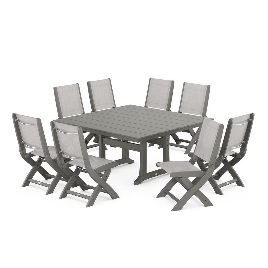 POLYWOOD Coastal Folding Side Chair 9-Piece Farmhouse Dining Set