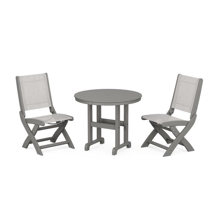POLYWOOD Coastal Folding Side Chair 3-Piece Round Dining Set