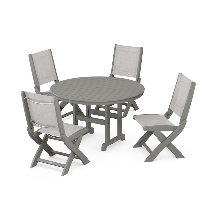 POLYWOOD Coastal Folding Side Chair 5-Piece Round Dining Set