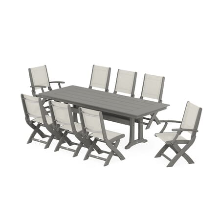 POLYWOOD Coastal 9-Piece Folding Dining Chair Farmhouse Dining Set with Trestle Legs