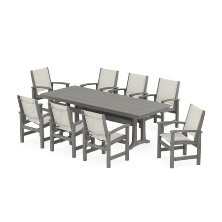 POLYWOOD Coastal 9-Piece Farmhouse Dining Set with Trestle Legs