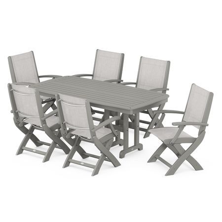 POLYWOOD Coastal Folding Chair 7-Piece Dining Set