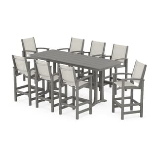 POLYWOOD Coastal 9-Piece Farmhouse Bar Set with Trestle Legs