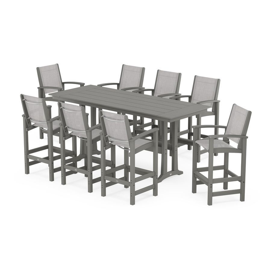 POLYWOOD Coastal 9-Piece Farmhouse Bar Set with Trestle Legs