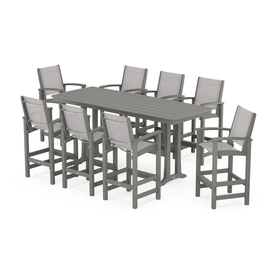 POLYWOOD Coastal 9-Piece Bar Set with Trestle Legs