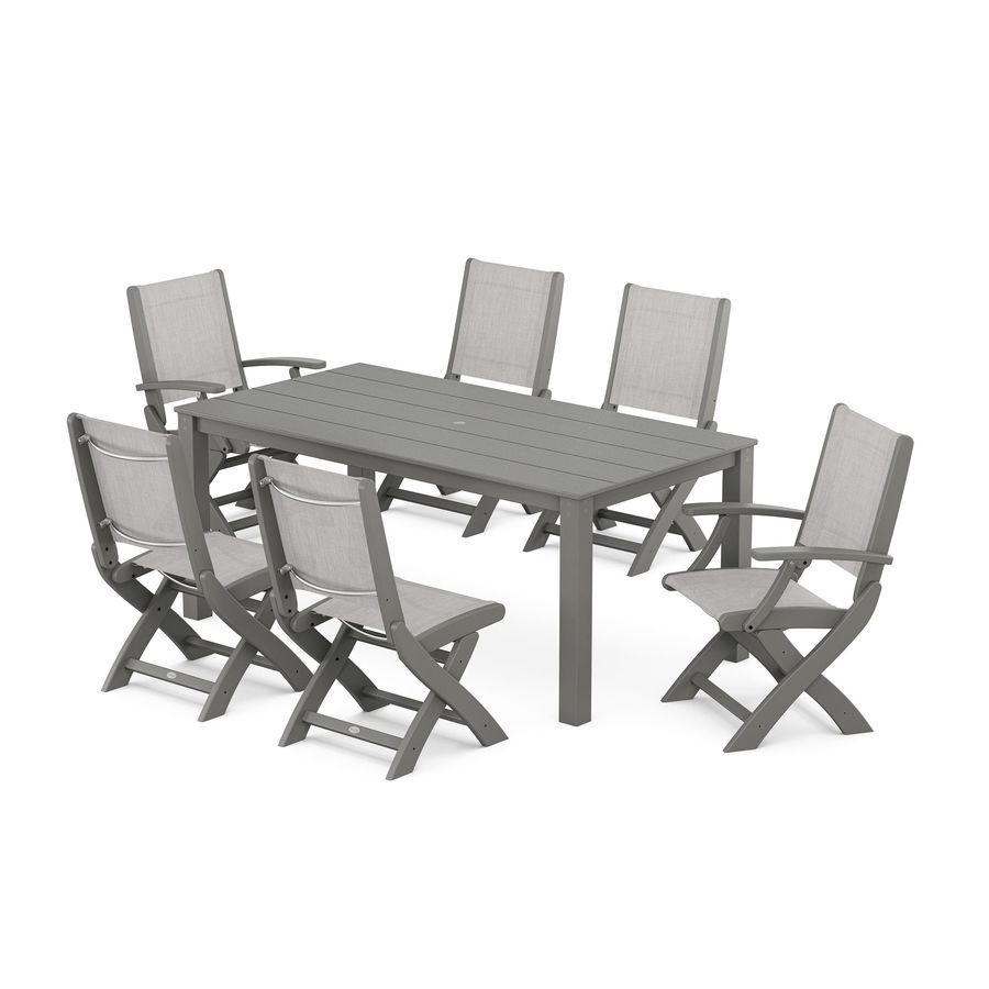 POLYWOOD Coastal Folding Chair 7-Piece Parsons Dining Set