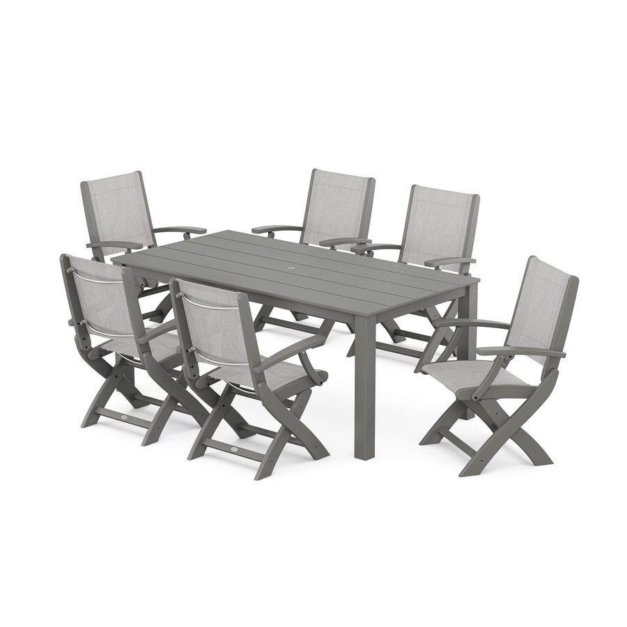 POLYWOOD Coastal Folding Chair 7-Piece Parsons Dining Set