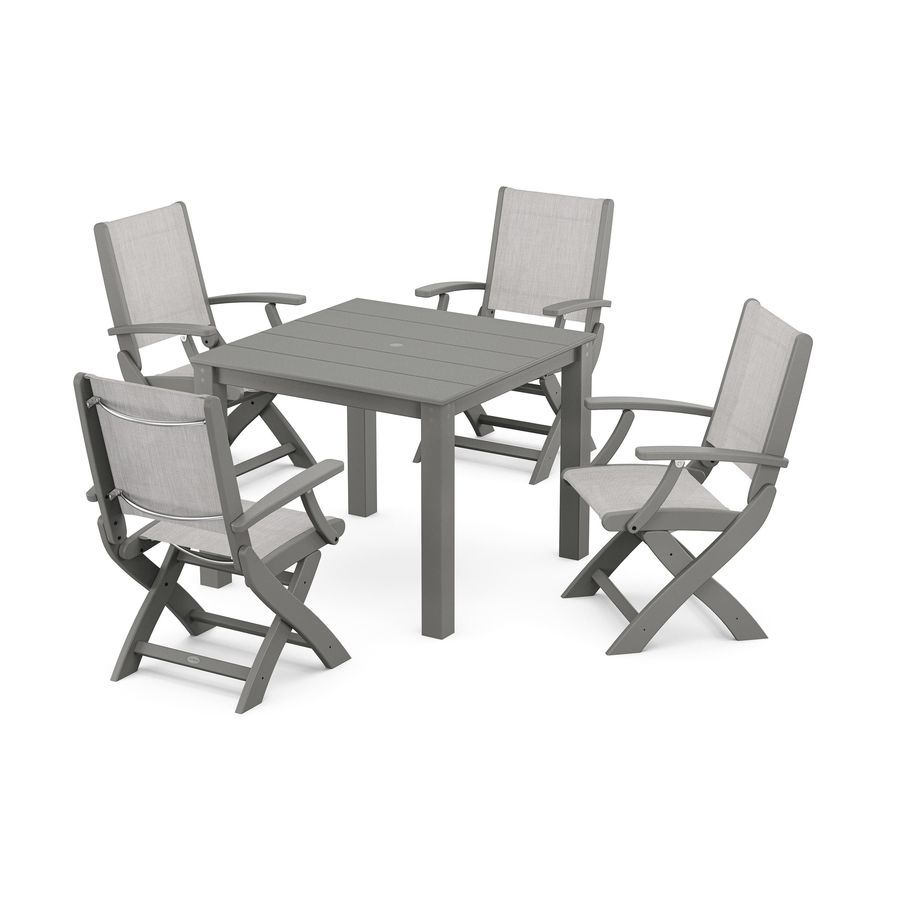 POLYWOOD Coastal Folding Chair 5-Piece Parsons Dining Set