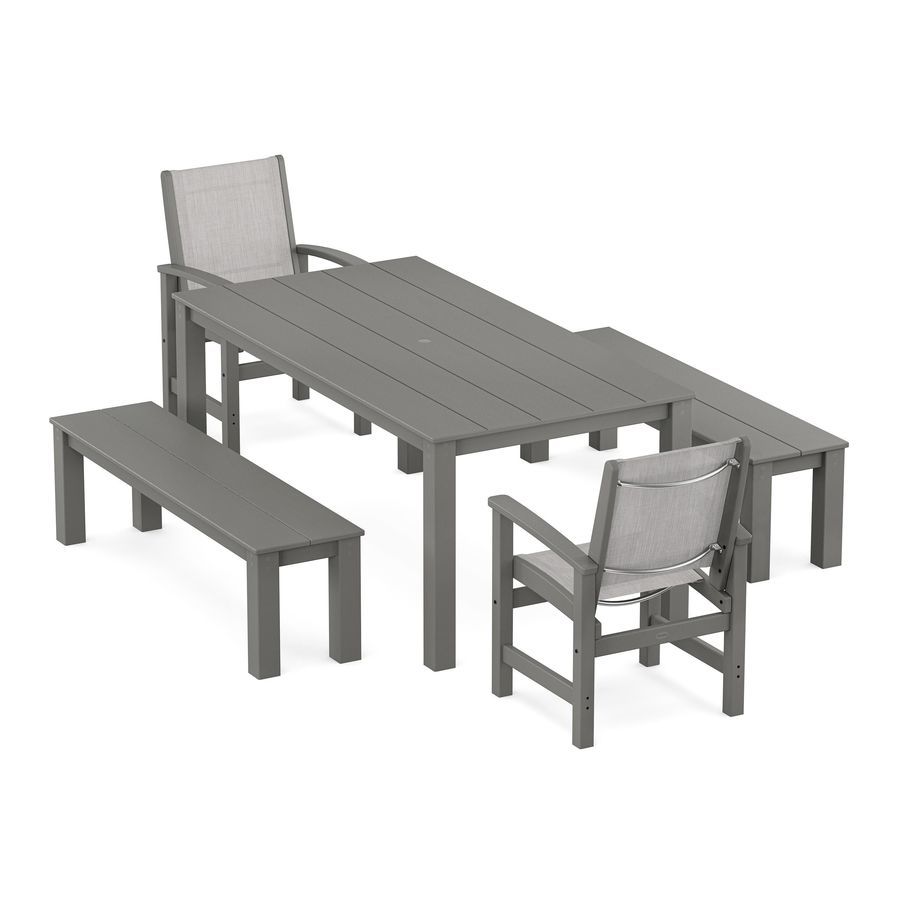 POLYWOOD Coastal 5-Piece Parsons Dining Set with Benches
