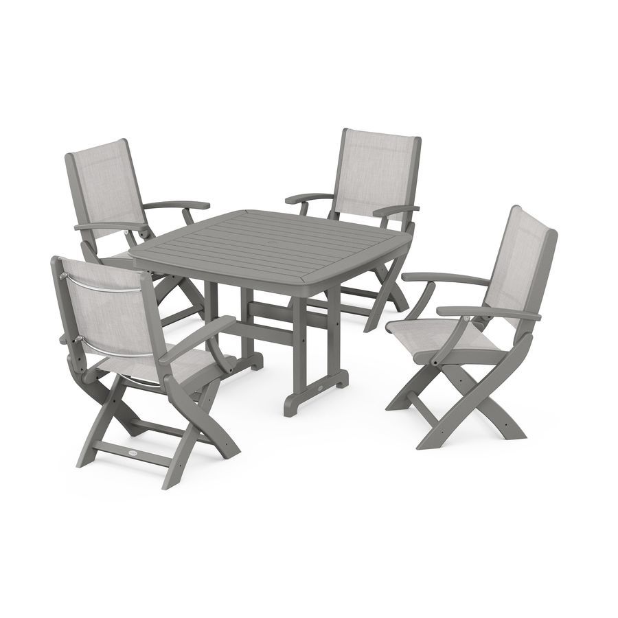 POLYWOOD Coastal Folding Chair 5-Piece Dining Set