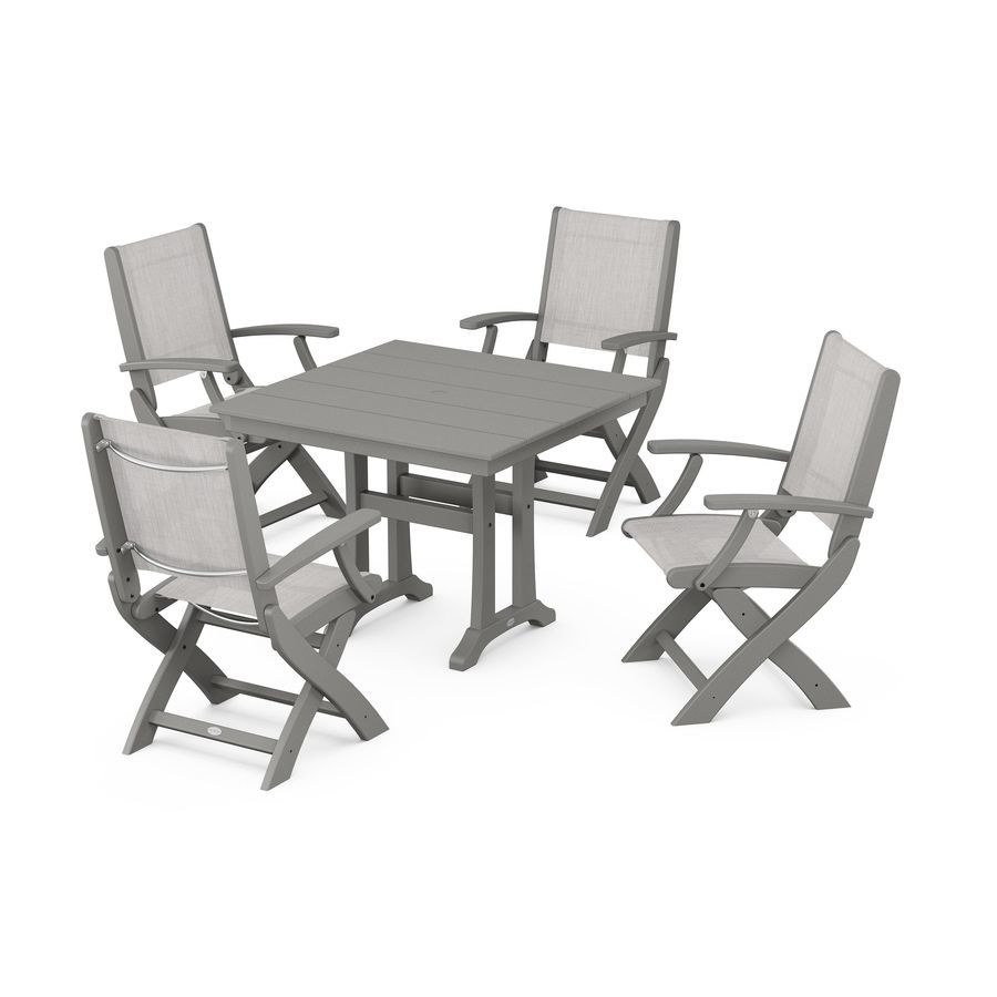 POLYWOOD Coastal Folding Chair 5-Piece Farmhouse Dining Set With Trestle Legs
