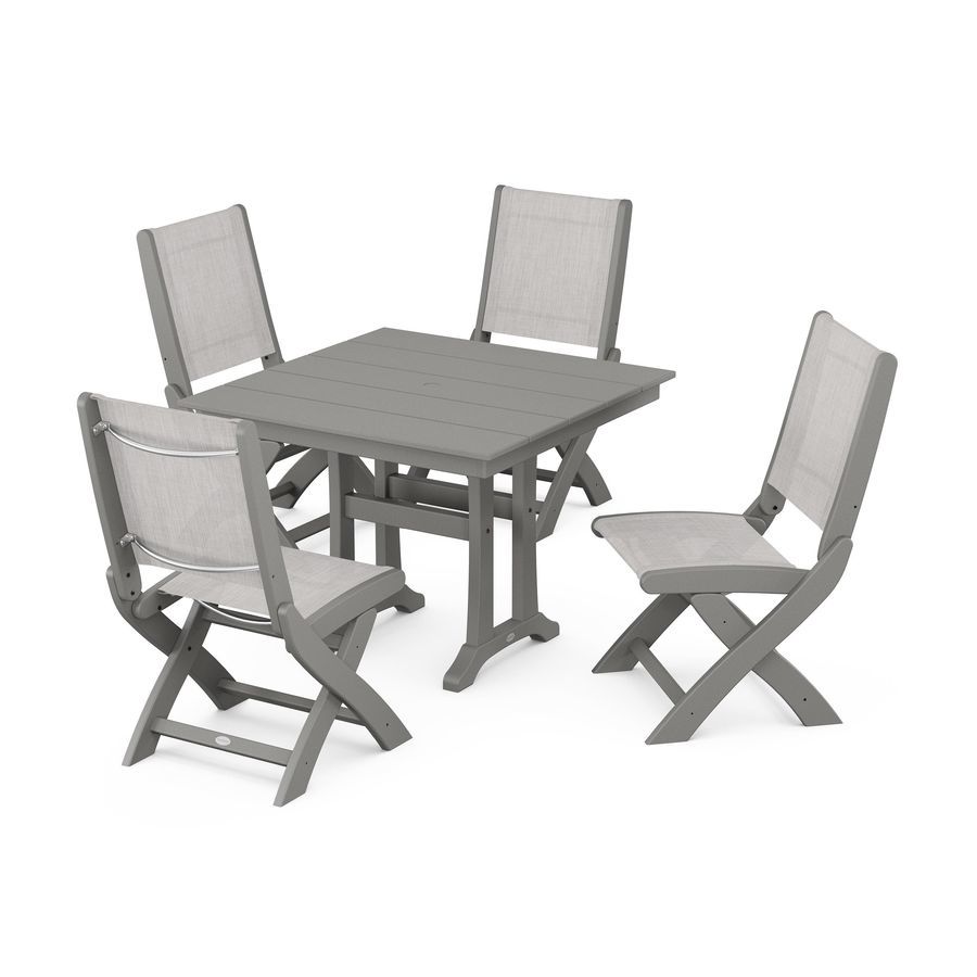 POLYWOOD Coastal Folding Side Chair 5-Piece Farmhouse Dining Set With Trestle Legs