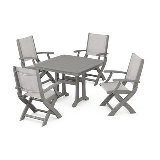 POLYWOOD Coastal Folding Chair 5-Piece Dining Set with Trestle Legs