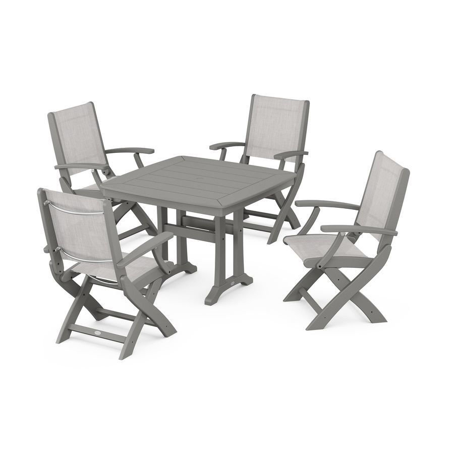 POLYWOOD Coastal Folding Chair 5-Piece Dining Set with Trestle Legs