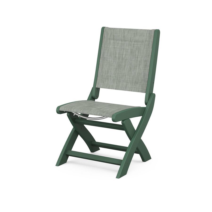 POLYWOOD Coastal Folding Side Chair in Green / Birch Sling