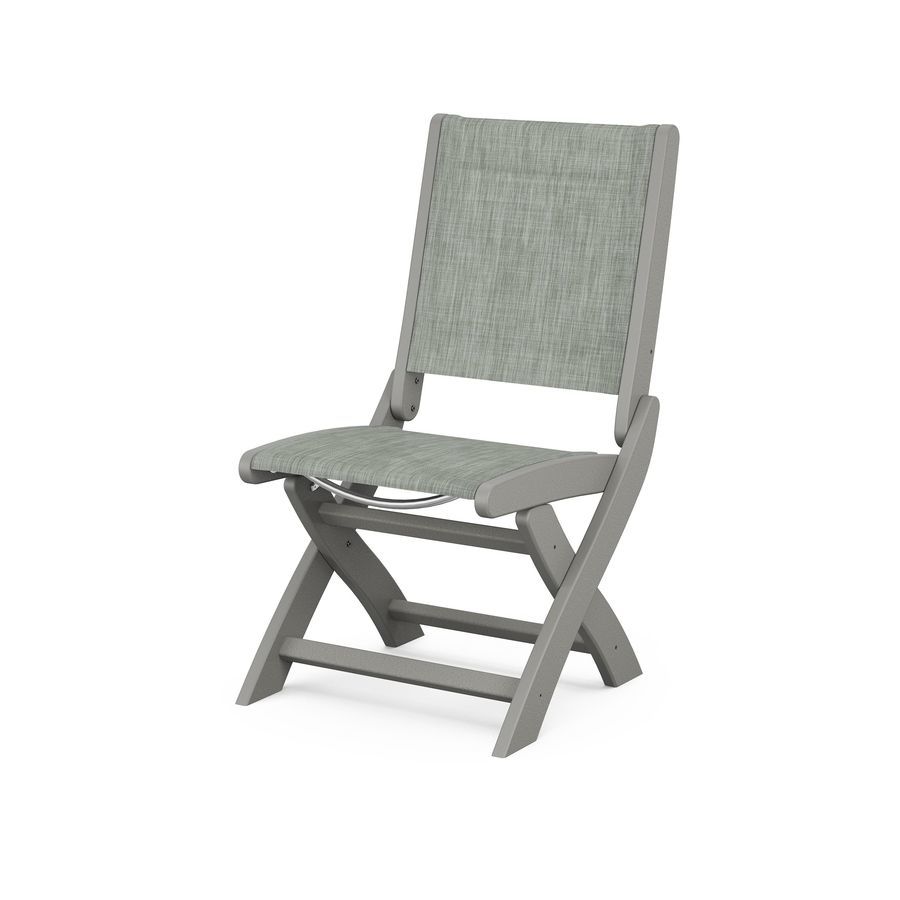 POLYWOOD Coastal Folding Side Chair in Slate Grey / Birch Sling