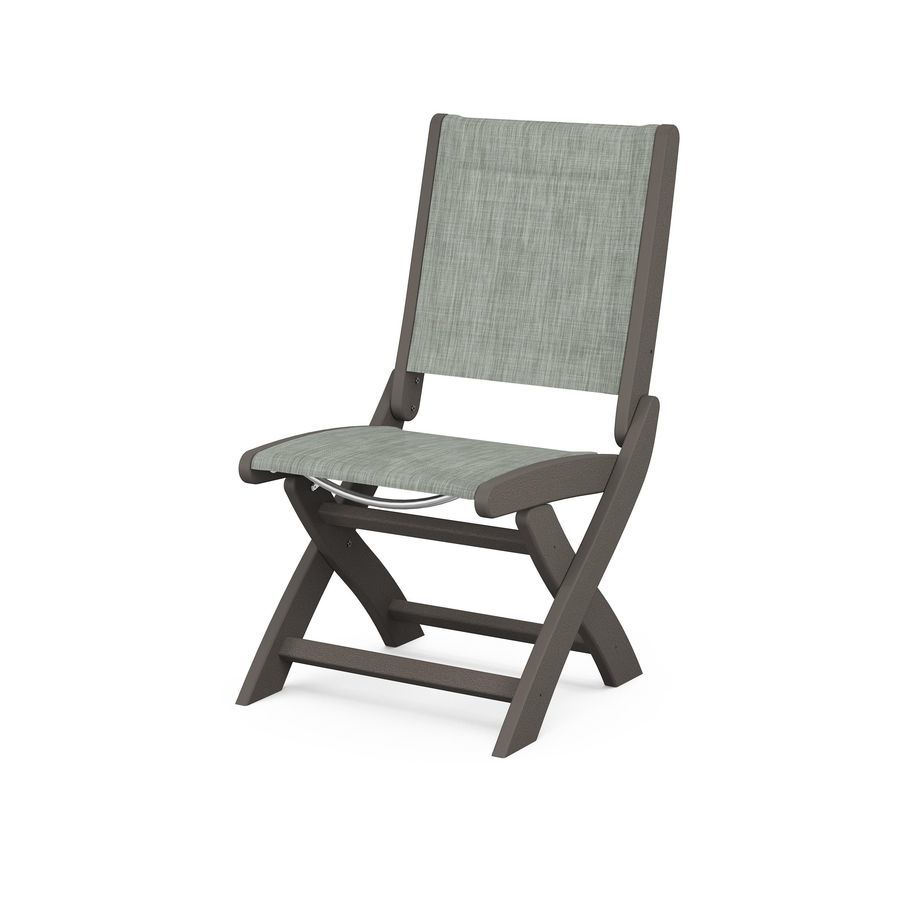 POLYWOOD Coastal Folding Side Chair in Vintage Coffee / Birch Sling