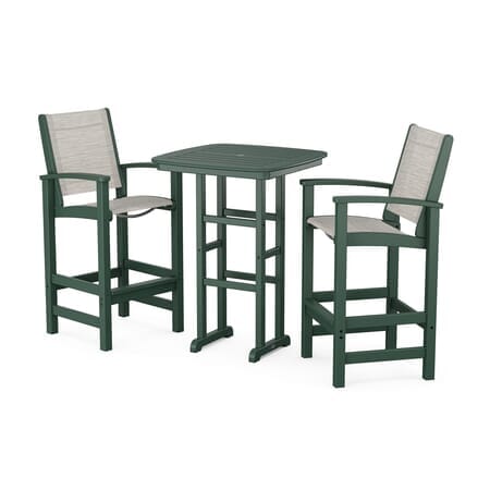 POLYWOOD Coastal 3-Piece Bar Set in Green / Birch Sling