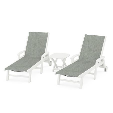 Coastal 3-Piece Wheeled Chaise Set in Vintage White / Birch Sling
